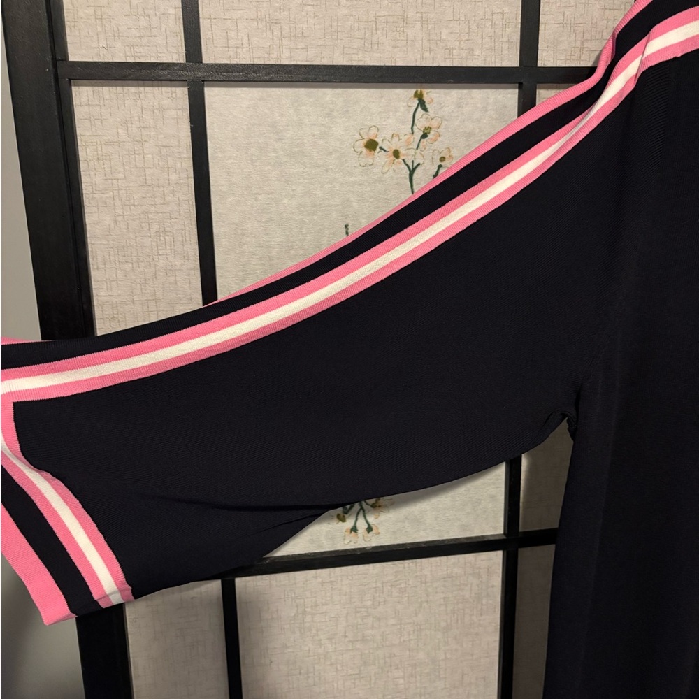 Grace Dane Lewis Navy Blue with Pink and White Stripes Quarter Length Sleeve Top - Picture 5 of 7